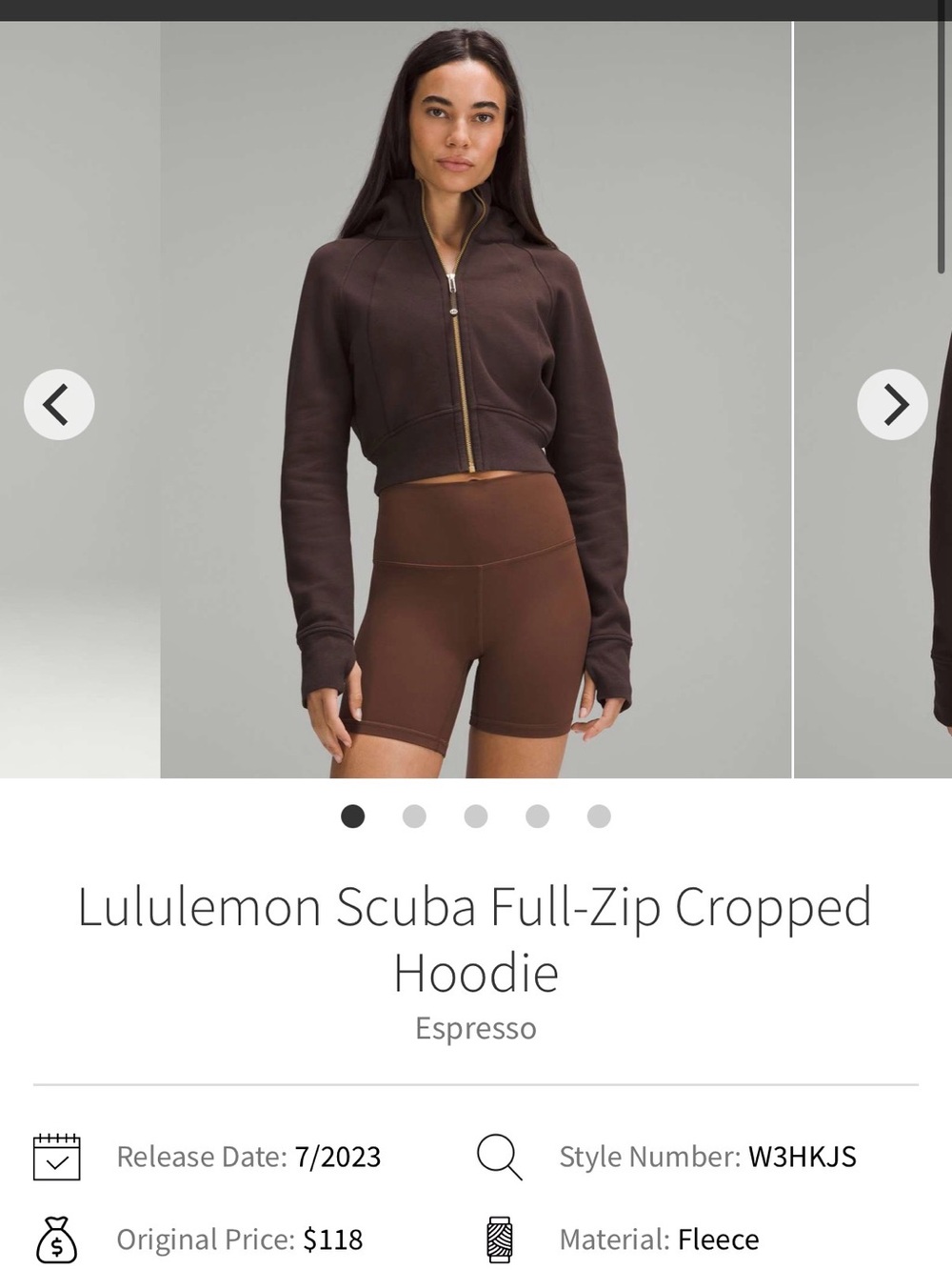 lululemon athletica Espresso Cropped Scuba Full-Zip Hoodie